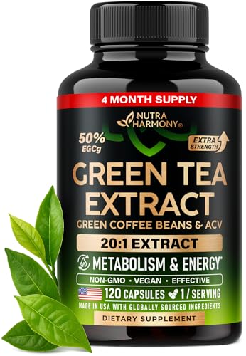 Green Tea Extract - 50% EGCG, Extra Strength 20:1 Extract - Natural Green Tea Supplement + Green...