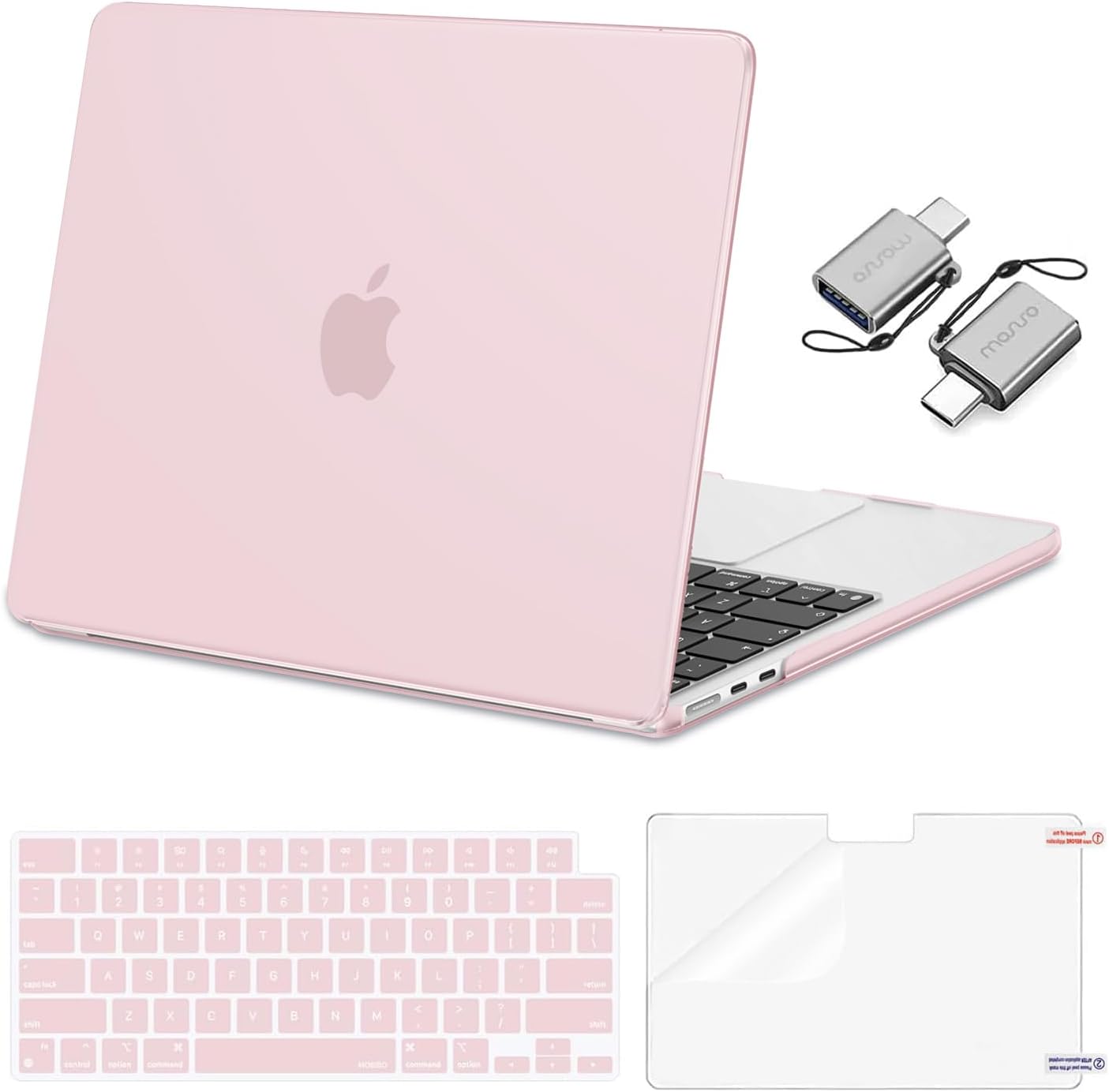 MOSISO Compatible with MacBook Air 13 inch Case 2026 2025 2024-2022 M4 A3240 M3 A3113 M2 A2681, Plastic Hard Shell&Keyboard Cover&Screen Film&Type C for MacBook Air 13.6 inch Case, Baby Pink