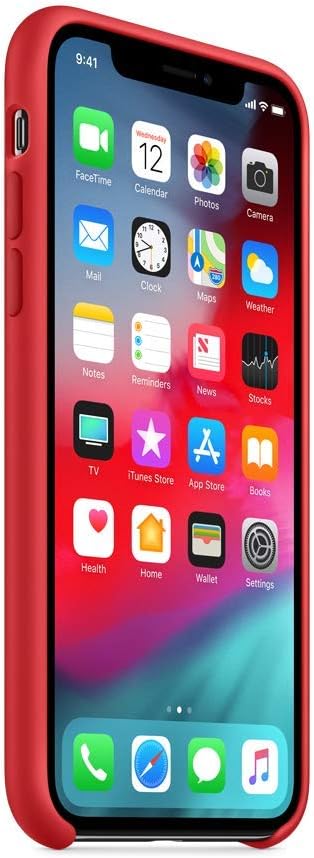 sebelah view of iPhone X with red silicone case installed