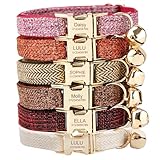 Collier pour chat personnalisé – Nom et numéro de téléphone gravés sur mesure, tissu doux réglable, boucle métallique sécurisée (Tweed)