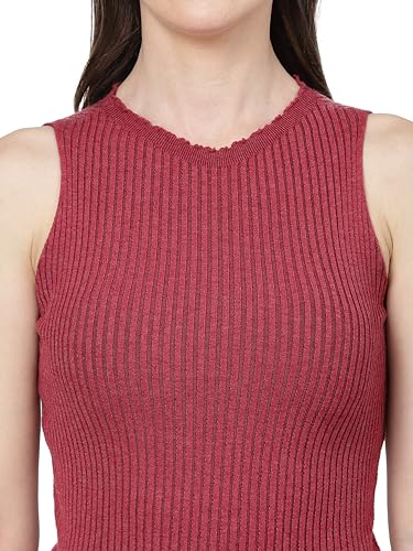 Image of Kalt Womens Knitted, Ribbed Cotton Fitted Sleeveless Round Neck Cami Tank Top