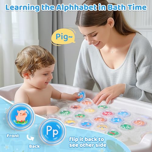 image for JoyCat Toddler Bath Toys, 26pcs Letters Alphabet Learning Toys Set, Ba