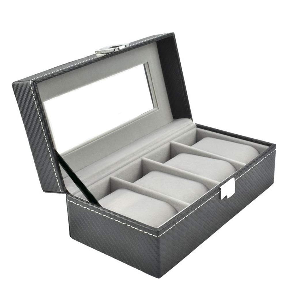 DUMRALBQE Watch Boxes Faux Leather Watch Storage Display Box Metal Buckle 4 Slots for Storage and Display