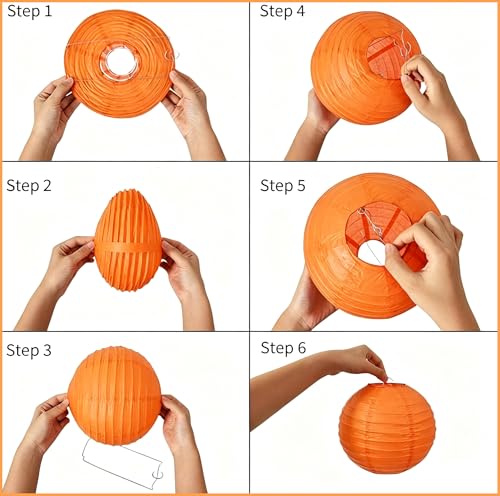 Image of 12 Inch Orange Round Paper lantern,Chinese Japanese Pendant Lamp Shade(Set of 5, Orange)