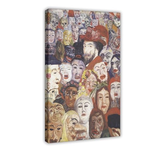 Toile James Ensor Autoportrait avec masques WCYB : impression d'art murale premium