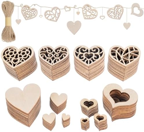 ilauke 550Pcs Wooden Hearts for Crafting, Unfinished Wooden Heart Embellishments, Mixed Small Wood Heart Slices Crafts for Wedding, Anniversary, Party Decoration, 1cm 1.5cm 2cm 3cm 4cm
