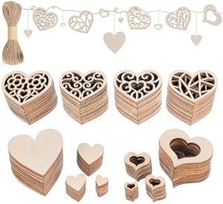 ilauke 550Pcs Wooden Hearts for Crafting, Unfinished Wooden Heart Embellishments, Mixed Small Wood Heart Slices Crafts for Wedding, Anniversary, Party Decoration, 1cm 1.5cm 2cm 3cm 4cm