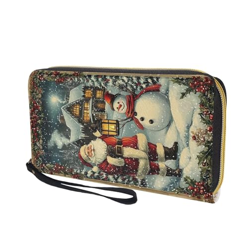 Women Xmas Wallets Santa Claus Snowman Wristlet Wallet Around Zipper Long Purse RFID Blocking Card Holder Cloutch Bag2