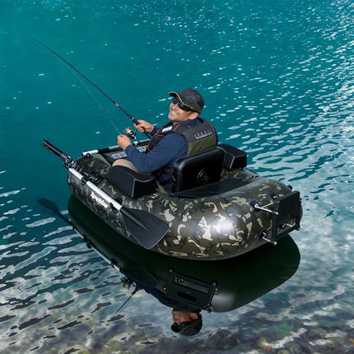 Fishing Float Tube, Belly Boat Fishing with Pump, Fish Ruler, Adjustable Straps, Storage Pockets, 2 Oars, 2 Rod Holders, Motor Bracket Inflatable Float Tube for 330 LBS Load Capacity - Image 8