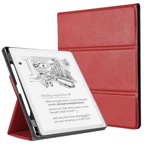 Image of CoBak Case for 11 inch Kindle Scribe 3rd Generation 2025, Kindle Scribe Colorsoft with Two Viewing Angles - All New PU Leather Cover with Auto Sleep Wake, Pen Holder. Lychee Red