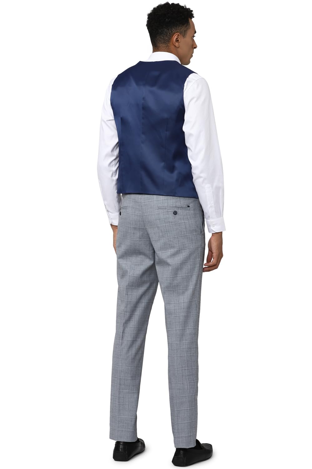 Van Heusen Men Blue Check Slim Fit Formal Three Piece Suit 3