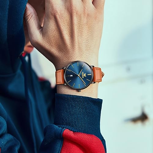 Image of OLEVS Mens Watches Minimalist Ultra Thin Fashion Casual Analog Quartz Date Watch Waterproof Slim Simple Big Face Dress Wrist Watch with Retro Leather Band for Men