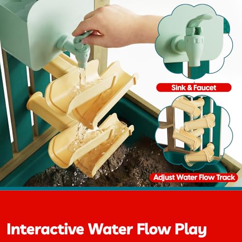 Image of TOP BRIGHT 4 in 1 Mud Kitchen for Kids, Outdoor Playhouse for Water Play | Sand Play, Cooking & Gardening Playset with Accessories, Sensory Table Set, Backyard Pretend Play Toy for Boys Girls Ages 3