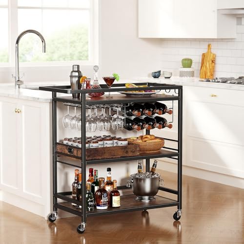 Image of Leteuke Bar Cart for Home, 3 Tier Rolling Serving Carts with Wheels