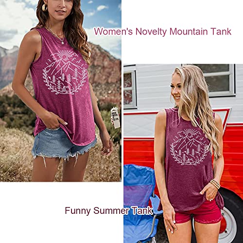 Funny Tank Tops For Women Summer Outdoor Printed Novelty Hiking Camping Graphic Travel Clothes Womens Casual Loose Fit Cotton Tops-M (Purple) #TOP4