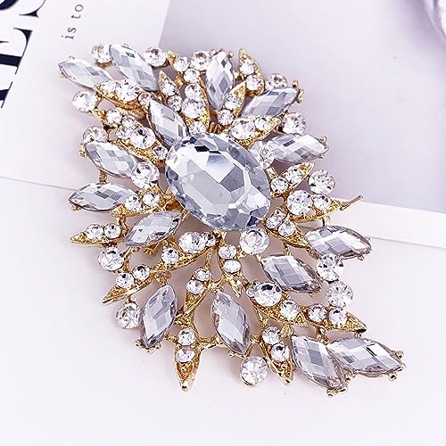 Image of SELOVO Big Large Leaf Brooches and Pins Scarf Decoration Gold Tone