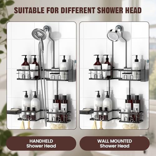 REINHARDT Adjustable Shower Caddy Hanging Rustproof Shower Caddy for Handheld Showerheads, Shower Organizer with Hooks Soap Holder Toothbrush Holder, Anti-Swing Shower Rack Bathroom Accessories, Black - Image 5