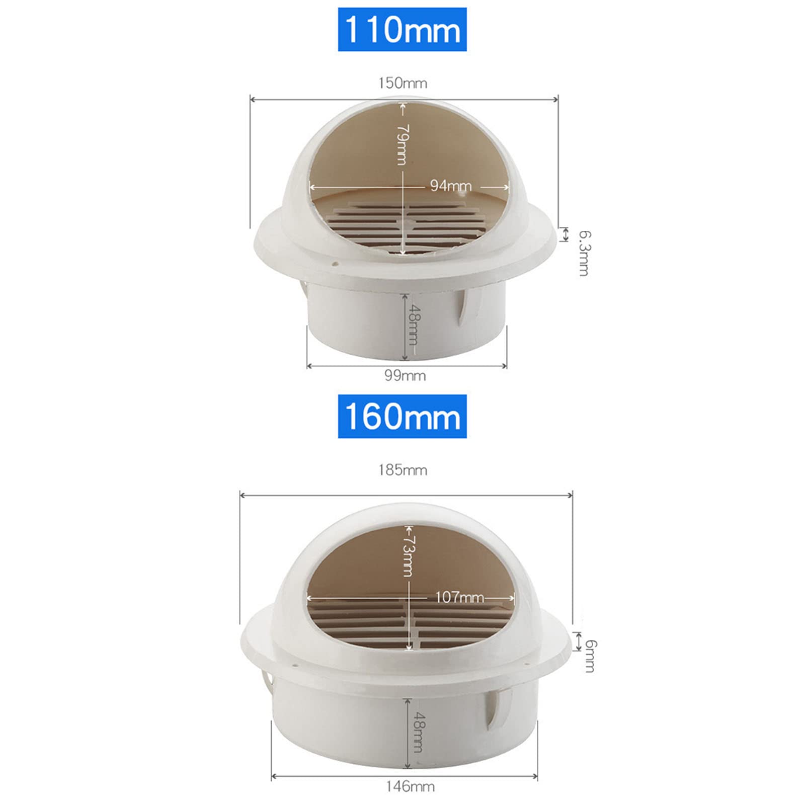 MFFIRE Circular Sombrero Extractor Cubiertas De Rejilla De Ventilación PVC para Rejilla De Ventilación Tapa De Chimenea,110mm