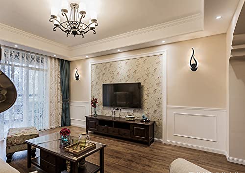 Image of 12W Stepless Dimmable Flame Wall Sconce Built-in Dimmer Switch, 3000K Flicker-Free LED Hardwired Wall Lamp, Black Eye-Caring Decor Wall Light for Indoor Bedroom Hallway