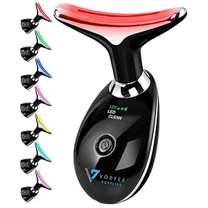 7-in-1 LED Face & Neck Massager – Skin Firming, Anti-Aging, Vibration & Heat Facial Tool for Home Use – Red & Blue Light Therapy – Model ES-1081