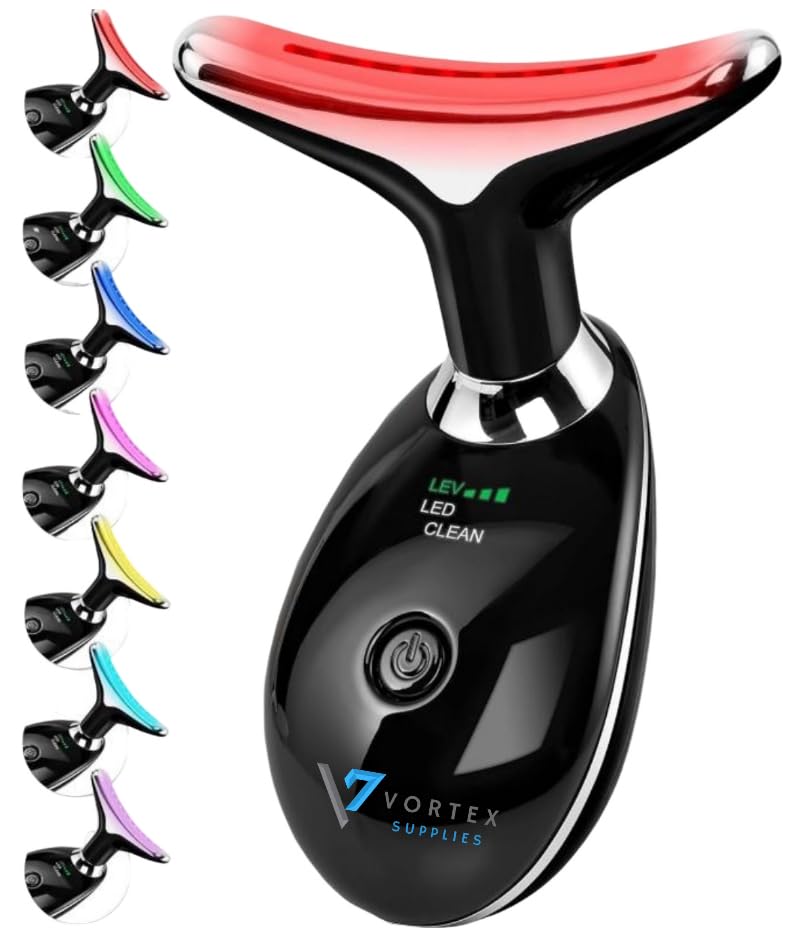7-in-1 LED Face & Neck Massager – Skin Firming, Anti-Aging, Vibration & Heat Facial Tool for Home...