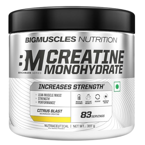Image of Bigmuscles Nutrition Creatine Monohydrate (83 Servings, Citrus Blast) | Micronised Creatine Powder For Enhanced Muscle Strength With Rapid Absorption | Powered By Stevia - No Artificial Sweetners [307g]
