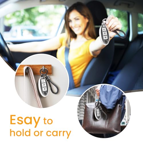 Image of Key Fob Cover for Nissan Kicks, Braided Loop Keychain Case, Silver