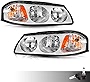 Bingbingmotor BRYGHT Headlight Assembly (Bulbs Included) Fit For 2000-2005 Chevy Impala SS LS Passenger and Driver Side, Chrome Housing with Amber Reflector