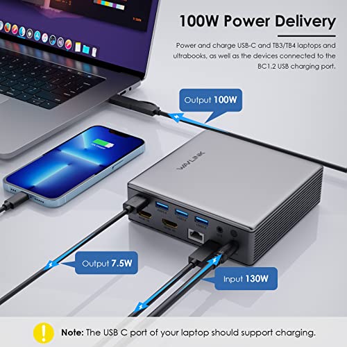 Wavlink Laptop Docking Station Dual Monitor, Macbook Docking Station, 10 In 1 Dual Display Adapter With Dual Hdmi 100W Pd Gigabit Ethernet 4-Pole Phone Jack 5 Usb Ports For Macbook And Windows #TOP5