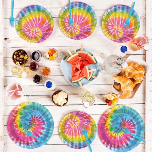 Qyeahkj QY0103 100 Pcs Tie Dye Party Plates And Napkins Set Tie Dye Birthday Party Decorations Girls Tie Dye Supplies Tie Dye Tableware Tie Dye Themed Party Favors thumb #6