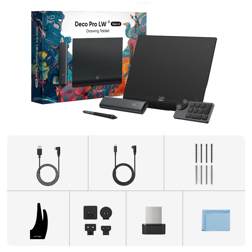 XP-PEN Deco Pro LW (Gen 2) Tablette Graphique, Tablette Graphique Dessin sans Écran Bluetooth 5.0, Stylet à 16K Niveaux de Pression, Compatible avec Windows Chrome OS macOS 10.10 Android 10.0 Linux
