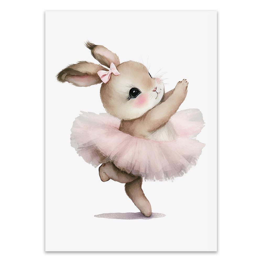3 Laminas de Conejitos 30X40CM Cuadros Niños Habitacion Infantil Poster Rosa Ballet Lienzo Habitacion Bebe Laminas Animales Bebe Rosa Cuadros de Conejos Poster Habitacion Niña sin Marco