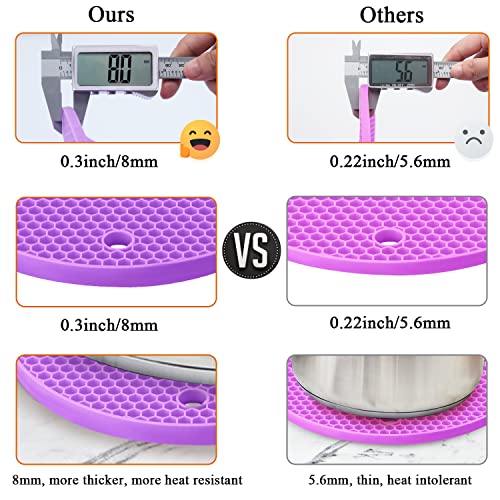 Image of Silicone Silicone Trivet for Hot Dishes, 4 Pack Purple Heat Resistant Silicone Hot Pads Pot Holders for Kitchen Counter Non-Slip Trivets for Hot Pots and Pans, Small Dish Drying Mat & Spoon Rest