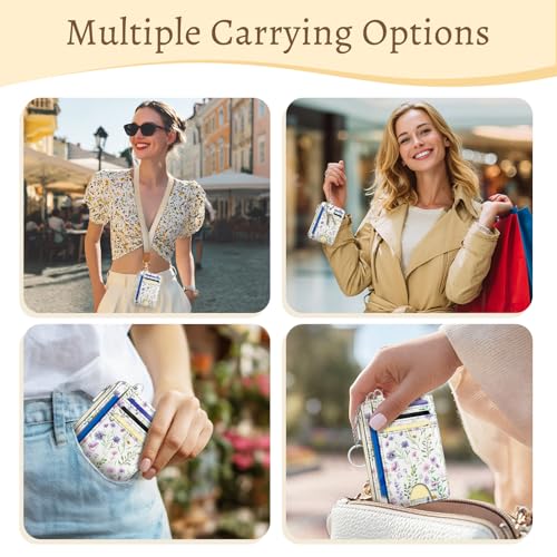 Image of Kelvoris Flowers Credit Card Holder Small Wallet Women, Slim RFID Keychain | Keychain, Zipper Coin Pocket, Front Pocket Thin Travel Card Case, Minimalist, 6 Card Slots, 1 ID Window, Ladies Gifts Woman