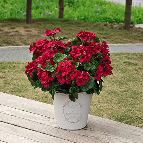 Qianyun 2Pcs Large Artificial Geranium, Faux Plastic Purple Flowers For Home Wedding Kitchen Garden Table Centerpieces Indoor Outdoor Decor (Red Geranium Flower) #TOP5