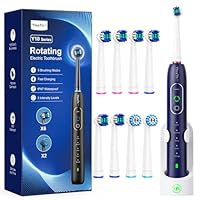 Rotating Electric Toothbrush with 8 Brush Heads for Adults and Kids, 3 Intensities 5 Modes, Wireless Wall Charging Station, Sonic Toothbrush with 2-Minute Smart Timer (Blue)