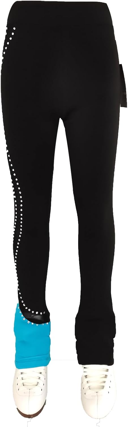 LIUHUO Ice Skating Pants Girls Women Stretchy Mesh Figure Skating Trousers Rhinestones Leggings