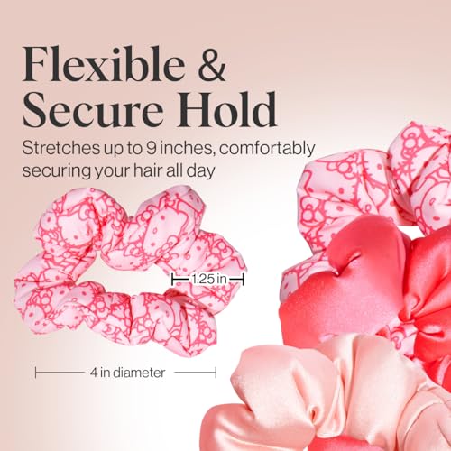 Image of Hello Kitty x Kitsch Matte Satin Scrunchies for Women - No Crease Hair Ties No Damage | Scrunchies for All Hair Types | Stylish & Comfortable, For Ponytails & Buns | Ideal Gifts for Women - 3pcs
