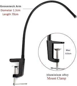 Webcam Stand Phone Holder Desktop Adjustable Gooseneck Video Clamp Stand Camera Mount for Cellphones, Logitech Webcam C922 C930e C920S C920 C615, Etc. (1/4" Threads, 5.5cm Clamp)