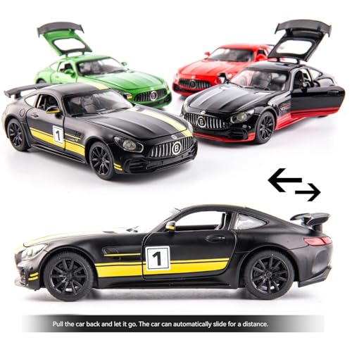 Image of Alokik Enterprise 1:32 Merecdes Amg GTR Diecast Car Models Toys Metal Alloy 2 Openable Door and Sound & Light, Pull Back Toys Gifts for Boys Best Gift Car (Black /Yellow)