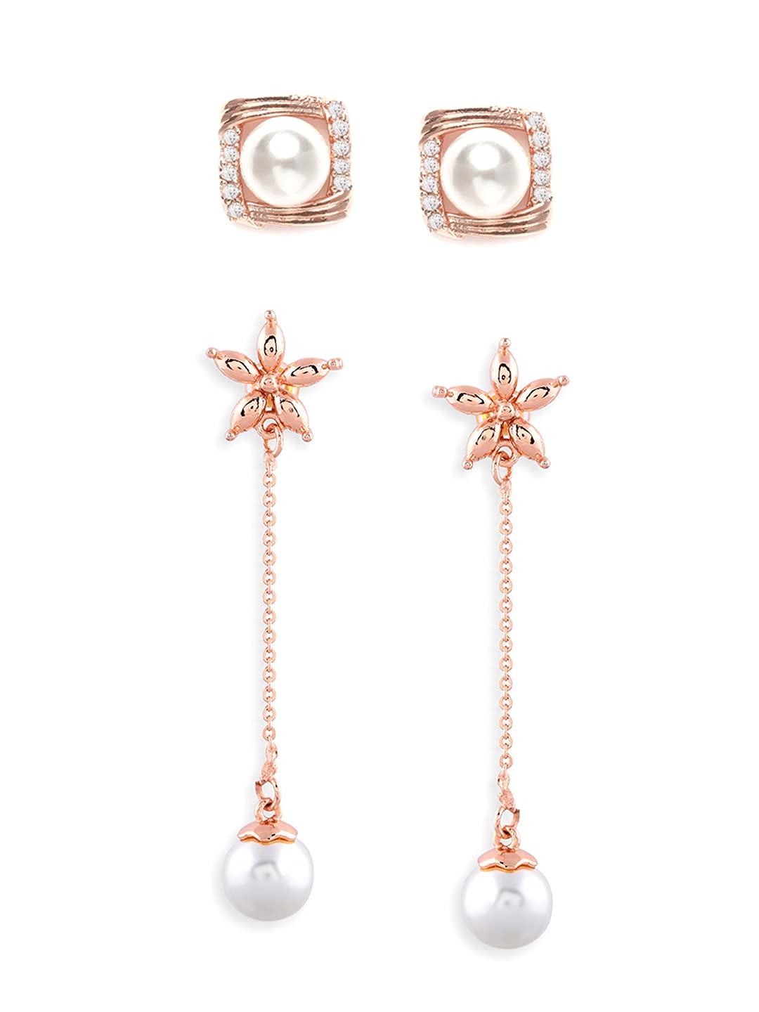 Zaveri Pearls Set of 2 Rose Gold Cubic Zirconia Brass Drop & Stud Earrings For Women-ZPFK11133 (B09F6H7JKW) Amazon Price History, Amazon Price Tracker