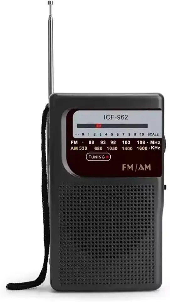 "Rádio Portátil AM/FM, 2 Bandas, Recarregável USB Tipo-C, Entrada para Fone de Ouvido