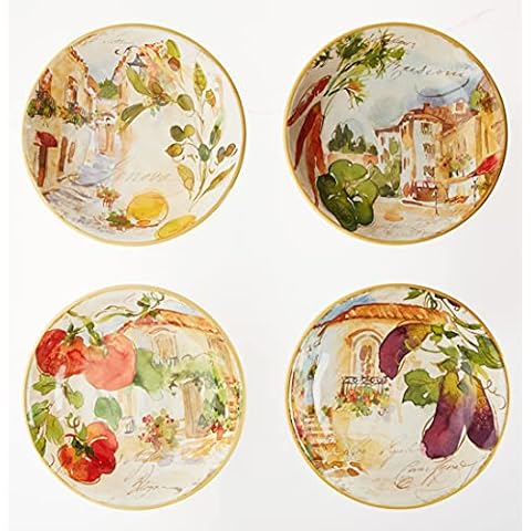 Certified International Piazzette 9.25" Soup/Pasta Bowls, Assorted Designs, Set of 4 Cover