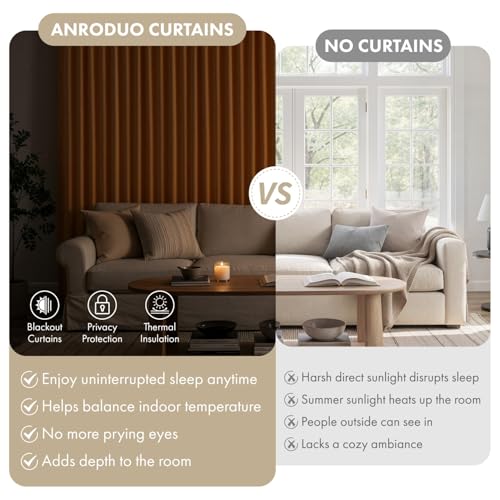Image of ANRODUO Orange Back Tab Blackout Curtains 54 Inch Long 2 Panels | Rod Pocket,Thermal Insulated Room Darkening Light Blocking Curtains for Living Room Bedroom Privacy,W42xL54