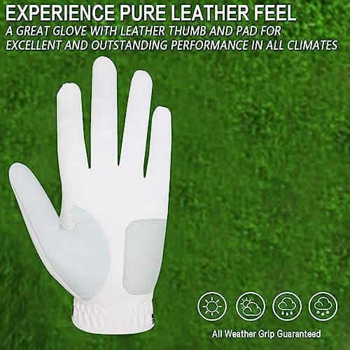 FINGER TEN Golf Gloves Men Left Hand Right Leather With Ball Marker Printed Grip 2 Pack - Image 4
