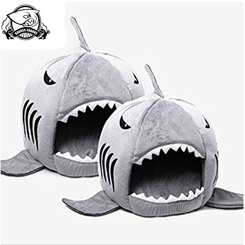 BADASS SHARKS Shark Pet House Products Warm Soft Dog House Pet Sleeping Bag Shark Dog Kennel Cat Bed Cat House 42cm/50cm (50cm, Grey)