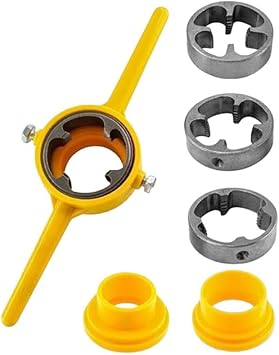 Plastic Pipe Thread Die Kit, New 6PCS Set of Water Pipe Die Plastic Pipe Die Tap Wrench Set, PVC Pipe Threader Plumbing Tool Kit with 3 Dies 1/2, 3/4" and 1 6Pcs/set