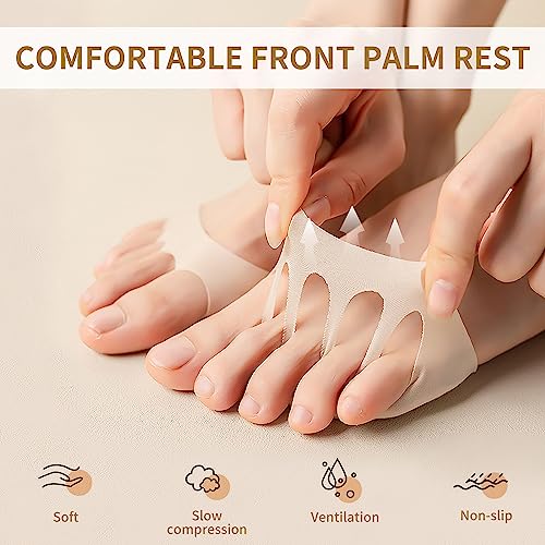 Image of 4 Pairs Honeycomb Fabric Forefoot Pads Men Women Invisible Socks Pads Comfort Cushions Pad for Relieving Foot Fatigue Comfortable Non-Slip Corrective Toe Socks Pad (Beige)