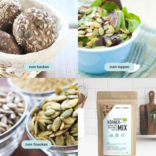 Bio Körner-Mix – Ballaststoffreich, Proteinreich & Vegan | Mit Sonnenblumenkernen, Kürbiskernen & Leinsamen | Knuspriges Topping für Brot, Bowls, Müsli & Salat (1 er, Körner-Mix)