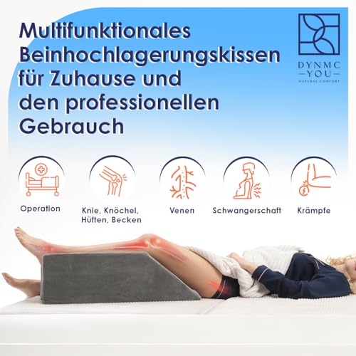 Beinkissen zum Hochlagern – Keilkissen 68x25x22 cm Memory-Schaum – Beinerhöhung nach OP für Fuß Knie Sprunggelenk – Tragegriff & Anti-Rutsch-Noppen – Venenkissen Sofa Bett – Bezug waschbar OEKO-TEX